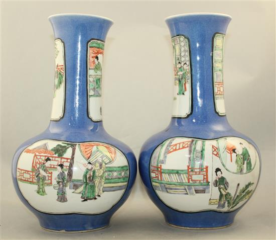 A pair of Samson of Paris powder blue bottle vases, in Kangxi style, 31cm, potting faults